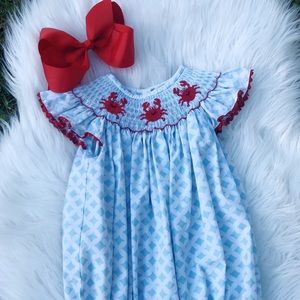 Southern Tots Crab Smocked Bubble Romper